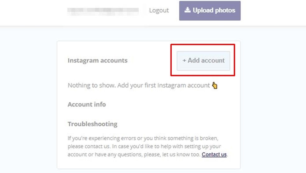 Adicione sua conta do Instagram ao Postedo (Foto: Reprodução/ Taysa Coelho)