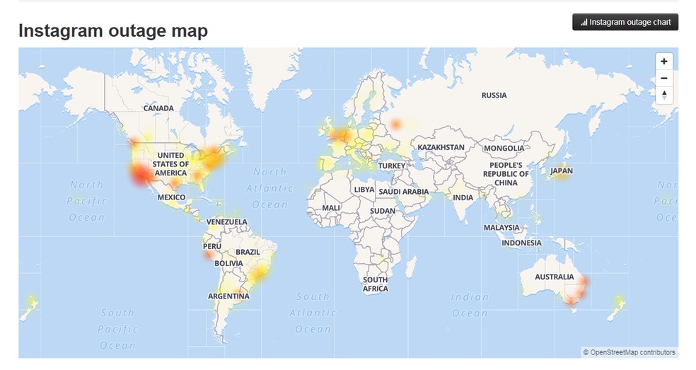 Diversas regiões do mundo têm reclamações sobre problemas no Instagram. — Foto: Reprodução/G1
