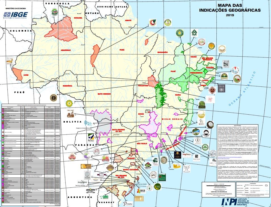 Mapa das Indicações Geográficas do Brasil 2019 (Foto: IBGE/Divulgação)
