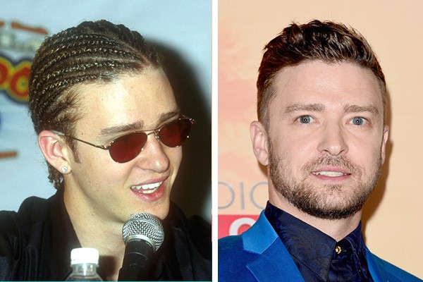Justin Timberlake em 2000 e em 2015 (Foto: Getty Images)