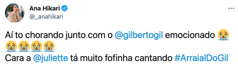 Ana Hikari revela que se emocionou com a live de Gilberto Gil — Foto: Reprodução/Internet