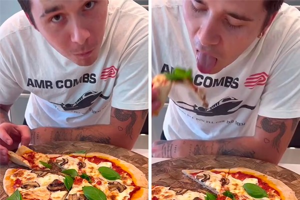 Brooklyn Beckham é trolado por comer pizza com massa crua (Foto: reprodução instagram)