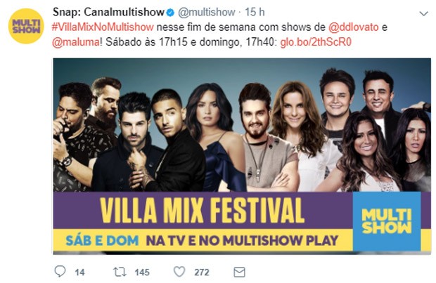 Demi Lovato e Maluma estão confirmados para Villa Mix Fesitval (Foto: Reprodução/Twitter)
