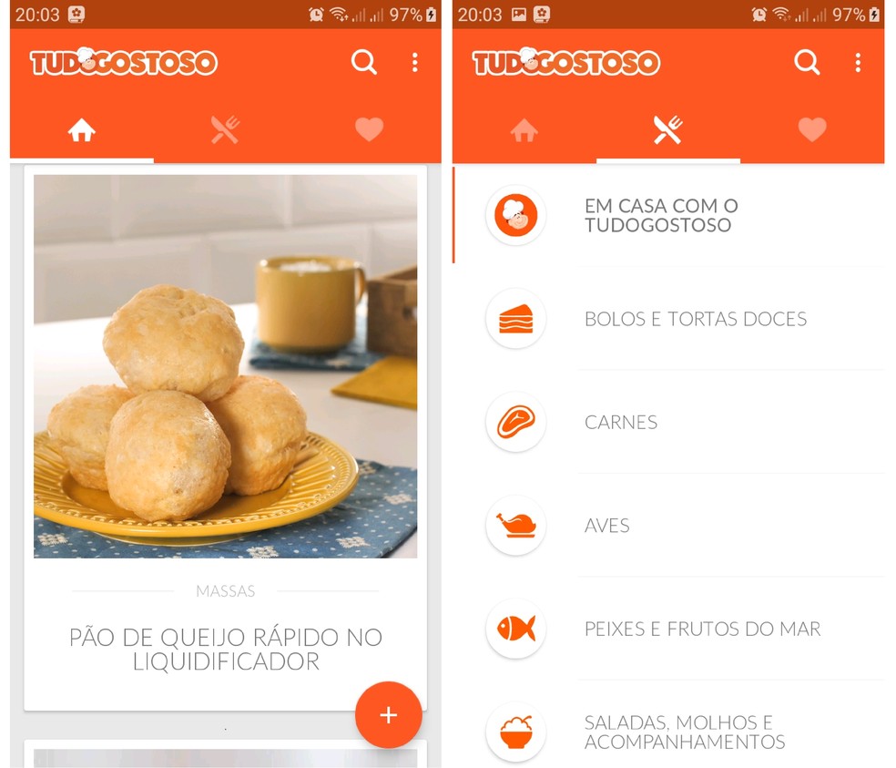 No app Tudo Gostoso, existem mais de 170 mil receitas para quem busca por novos pratos  — Foto: Reprodução/Graziela Silva