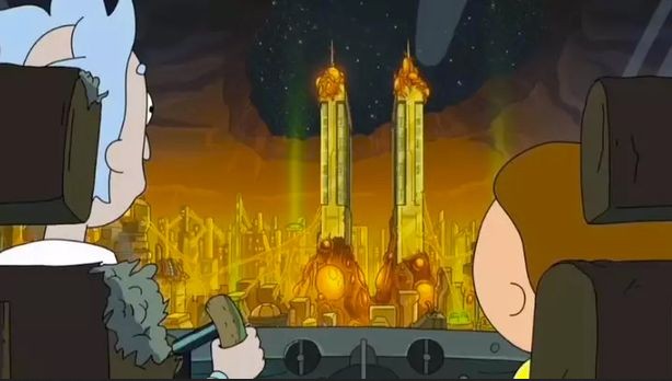 Uma imagem do episódio de Ricky and Morty com a referência aos atentados terroristas de 11 de setembro de 2001 (Foto: Reprodução)