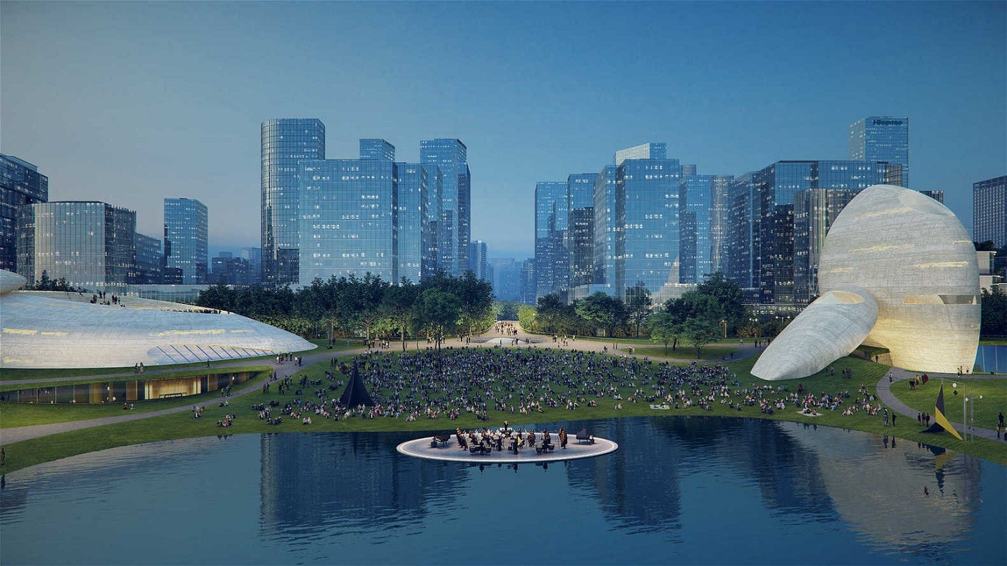 Parque cultural na China é projetado com estilo futurístico e complexos arredondados (Foto: Proloog)