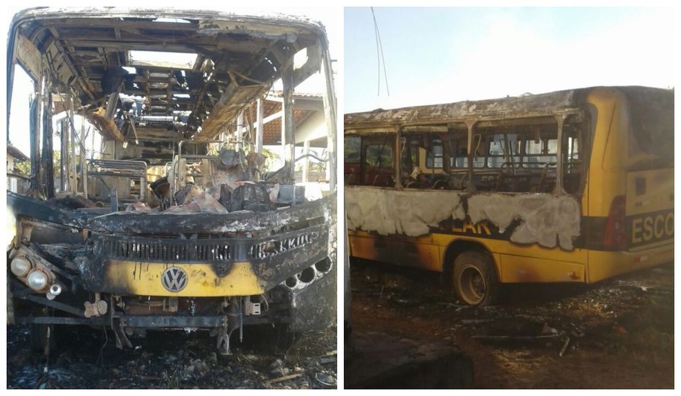 Ônibus escolar ficou destruído após pegar fogo — Foto: Divulgação
