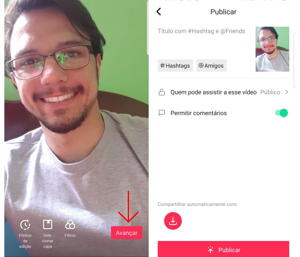 Defina uma legenda para o seu vídeo no TikTok Lite — Foto: Reprodução/Emanuel Reis