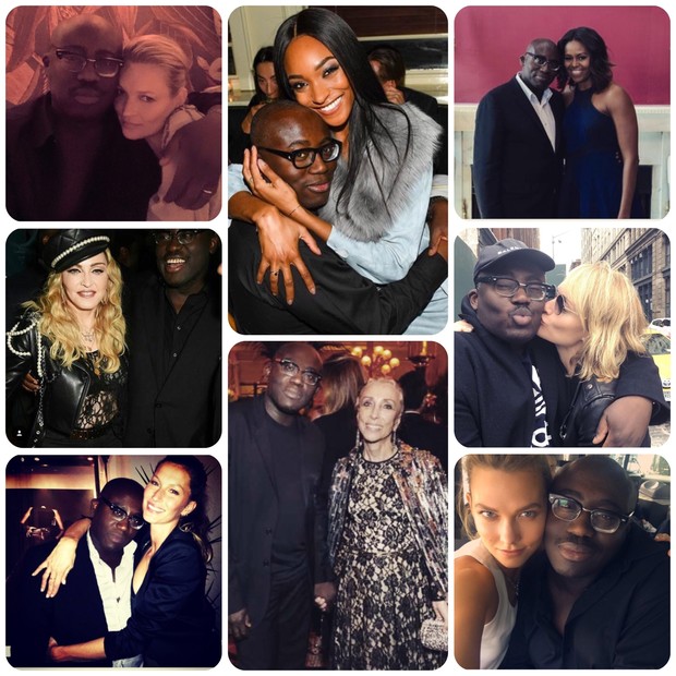 Edward Enninful posa com Kate Moss, Madonna, Gisele Bündchen, Jourdan Dunn, Franca Sozzani, Michelle Obama, Amber Valletta e Karlie Kloss (Foto: Instagram/Reprodução)