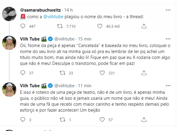 Samara Buchweitz acusa Viih Tube de plágio (Foto: Reprodução/Twitter)