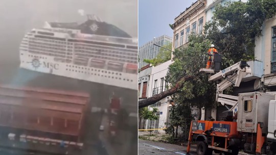Chuva e vento forte soltam cabo de navio de cruzeiro no Píer Mauá e interditam Rua da Carioca