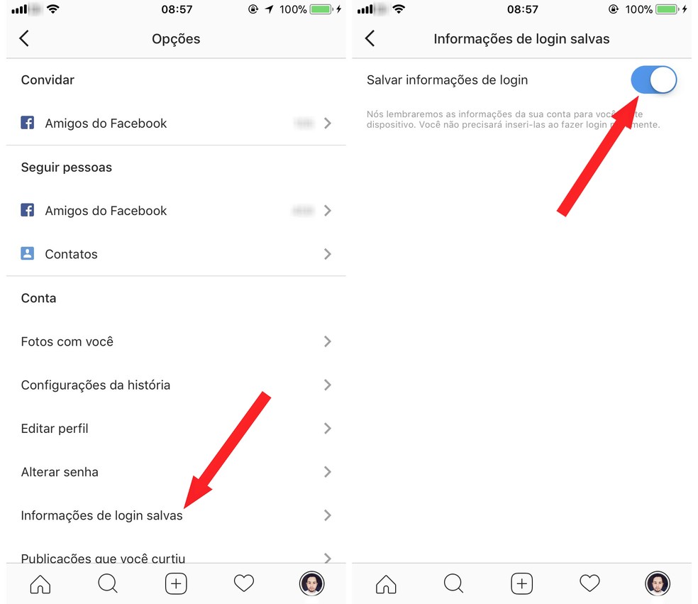 Ative a opção "Salvar informações de login" para acessar o Instagram sem precisar da senha (Foto: Reprodução/Rodrigo Fernandes)