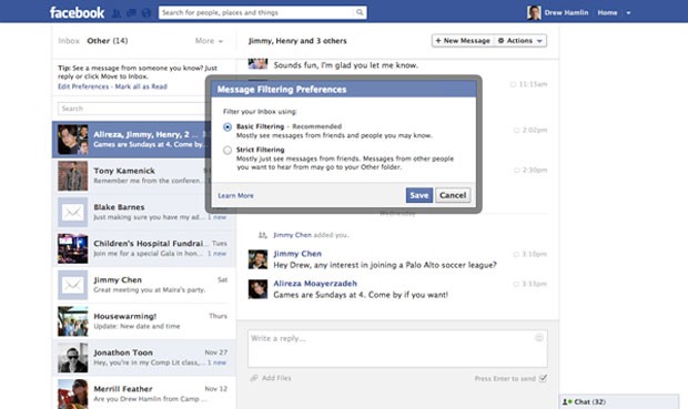 Usu?rios do Facebook poder?o selecionar entre duas op??es de filtros de mensagens (Foto: Divulga??o)