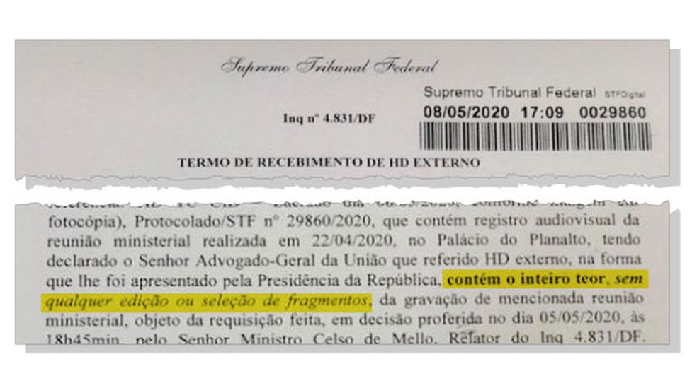 Governo diz que enviou ao STF a íntegra da gravação da reunião citada por Moro em depoimento — Foto: Reprodução