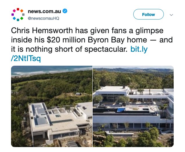A mansão do ator Chris Hemsworth na Austrália (Foto: Twitter)