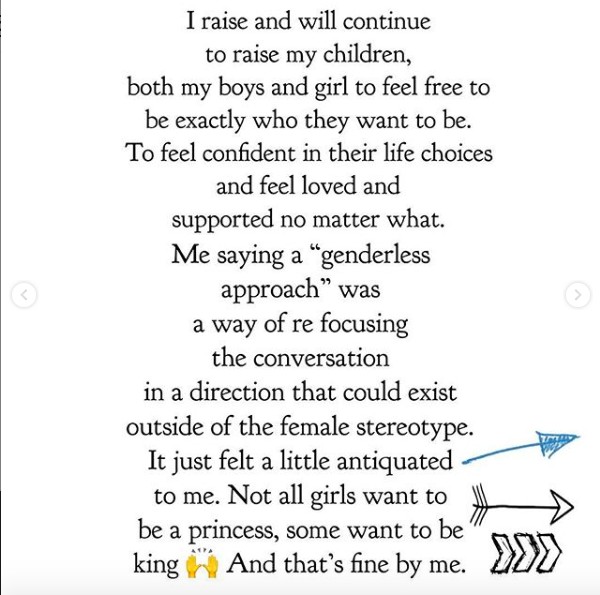 Um dos trechos do texto compartilhado pela atriz Kate Hudson rebatendo as críticas direcionadas à forma como ela cria a filha caçula (Foto: Instagram)