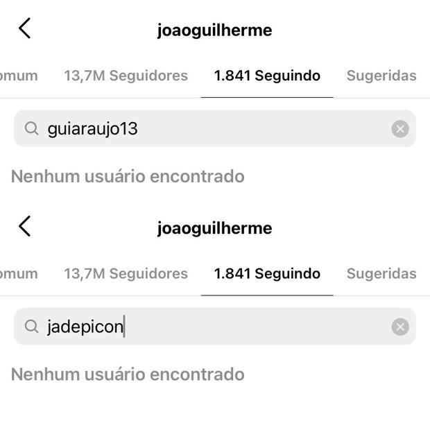 João Guilherme para de seguir Jade Picon e Gui Araújo no Instagram (Foto: Reprodução / Instagram)