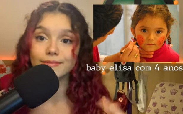 Elisa mostra foto em que aparece sendo maquiada pela mãe, Sandra Annenberg, para festa junina aos 4 anos (Foto: Reprodução/YouTube)