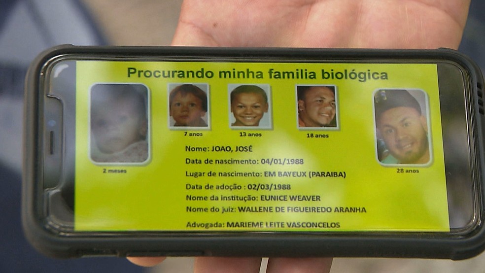 José Pierre divulga fotos para tentar encontrar família biológica — Foto: Reprodução/TV Cabo Branco