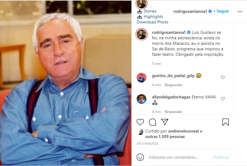 Rodrigo Sant Anna dá adeus a Luís Gustavo (Foto: Reprodução Instagram)