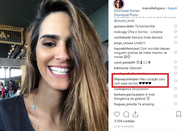 Fã-clube de Joaquim Lopes deixa comentário em foto de Marcella Fogaça (Foto: Reprodução/Instagram)