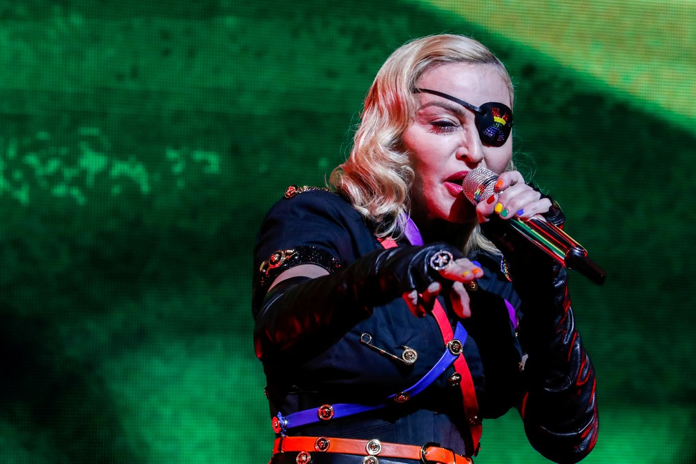 Madonna durante show em Nova York em 2023 — Foto: Reuters/Jeenah Moon