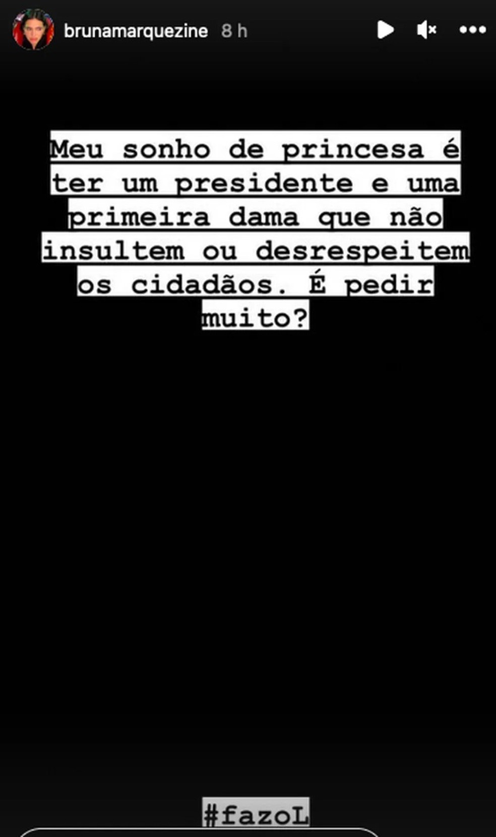 Bruna Marquezine responde crítica de Michelle Bolsonaro — Foto: Reprodução/Instagram