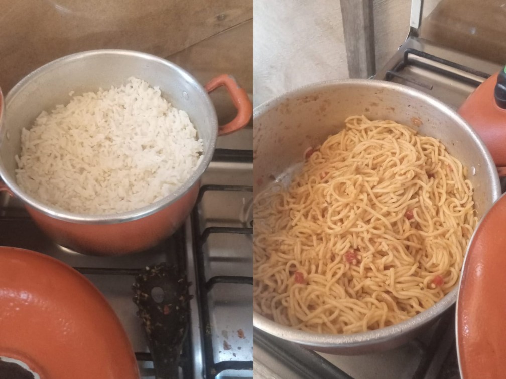 Na casa de Alane, o almoço foi arroz e macarrão — Foto: Arquivo pessoal