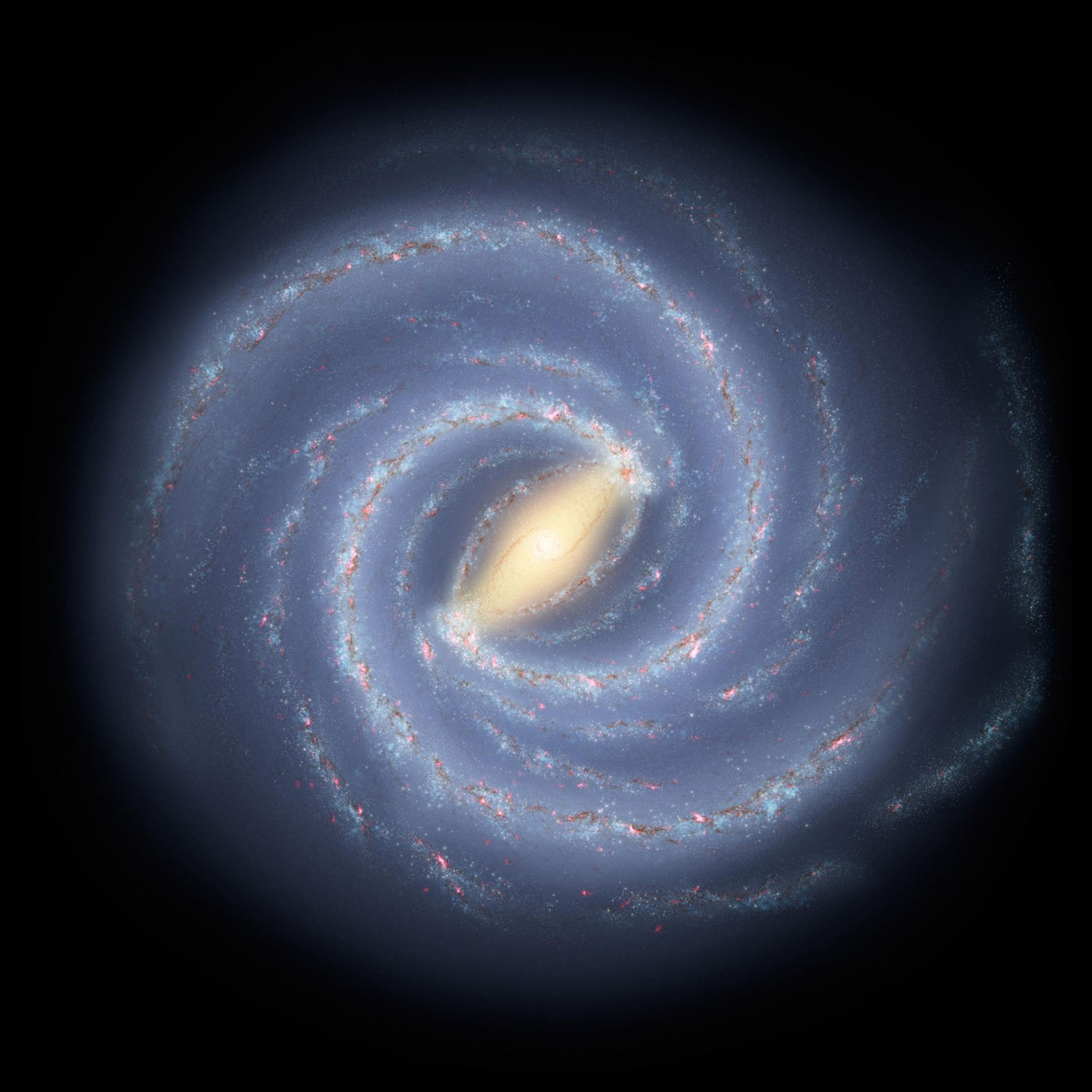 Representação da Via Láctea, com seus quatro grandes braços espirais (Foto: NASA/JPL-CALTECH)