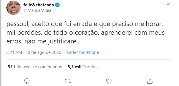 Marília Mendonça se desculpa (Foto: Reprodução/Twitter)