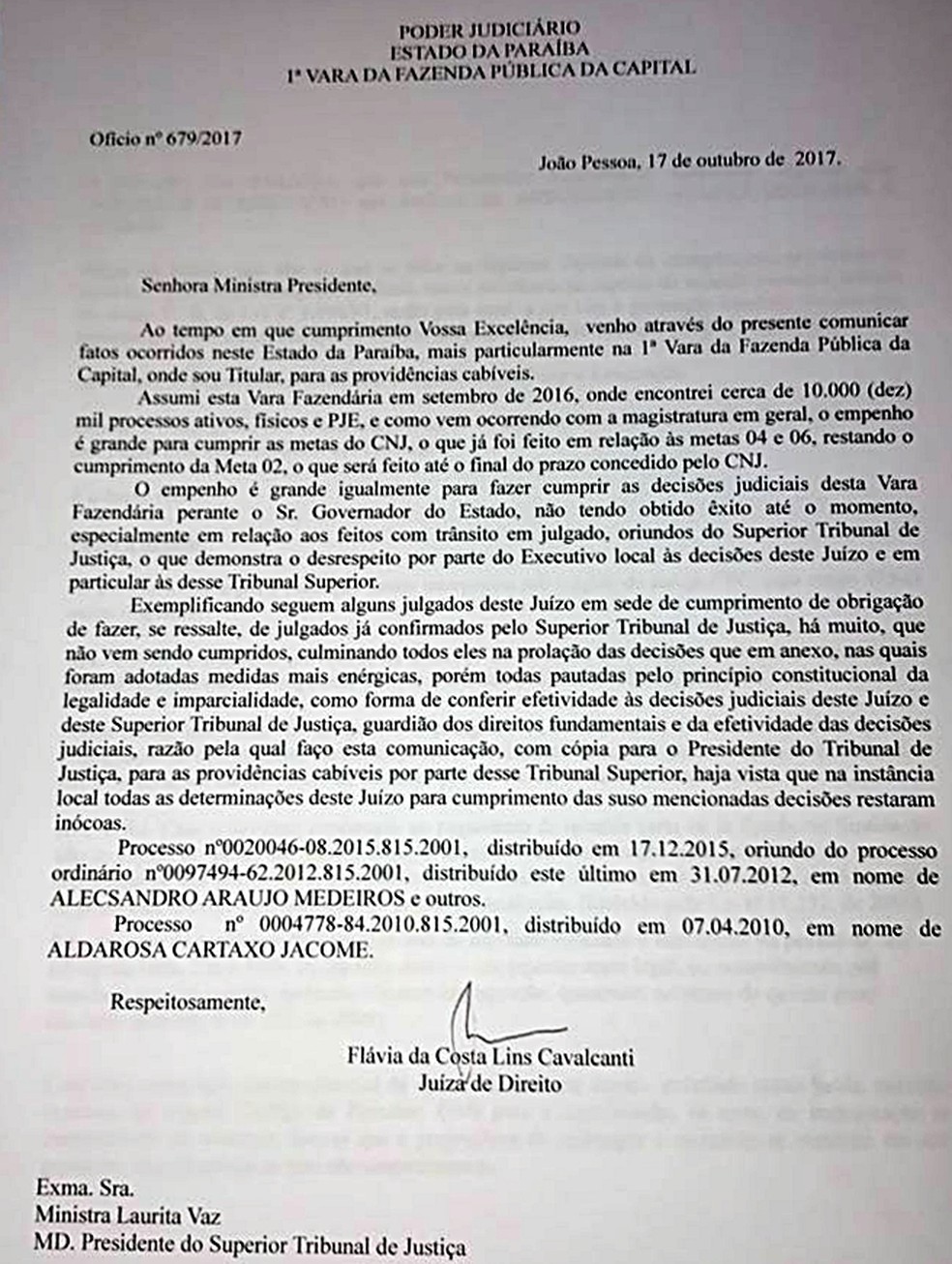 Juíza de João Pessoa enviou ofício à presidente do STJ relatando descumprimento de decisões judiciais por parte do Governador da Paraíba, Ricardo Coutinho (Foto: Reprodução/TJPB)