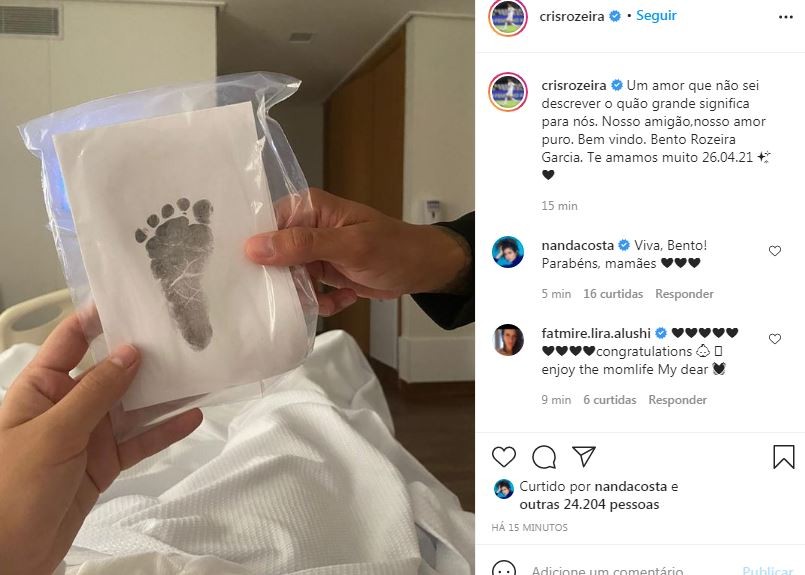 Cris Rozeira comemora nascimento do filho, Bento (Foto: Reprodução / Instagram)