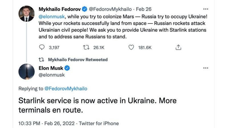 Fedorov apelou a Elon Musk com uma mensagem no Twitter e foi bem-sucedido (Foto: Reprodução via BBC News)