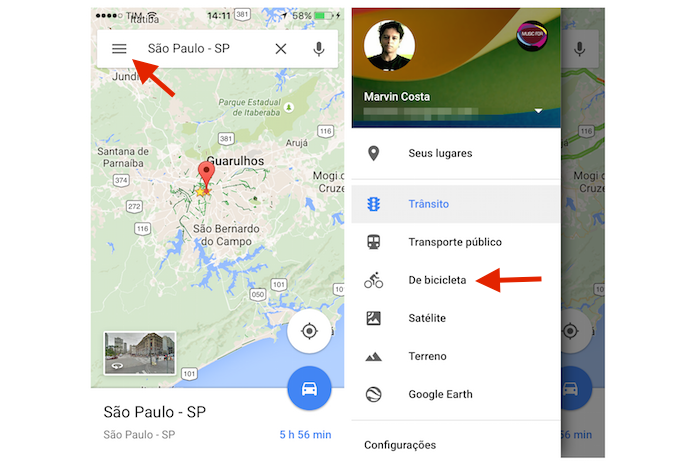 Acessando o filtros de rotas para bicicletas do Google Maps para iPhone (Foto: Reprodução/Marvin Costa)