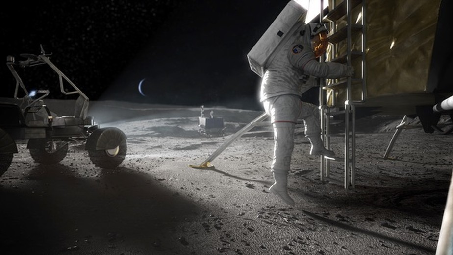 Ilustração mostra astronauta explorando a Lua