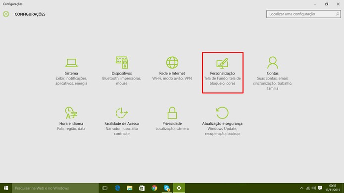 Windows 10 oferece diversas personalizações nas configurações do sistema (Foto: Reprodução/Elson de Souza)