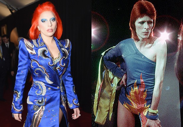 Lady Gaga e David Bowie como Ziggy Stardust (Foto: Getty Images e Reprodução)