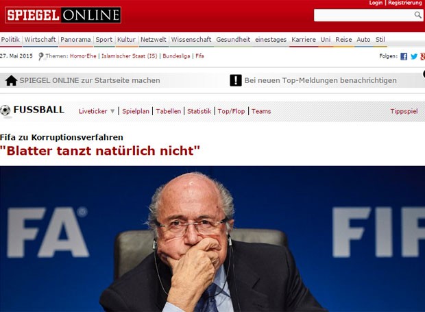 A edição online da revista alemã "Der Spiegel" também tem o presidente da Fifa na capa (Foto: Reprodução/Der Spiegel)