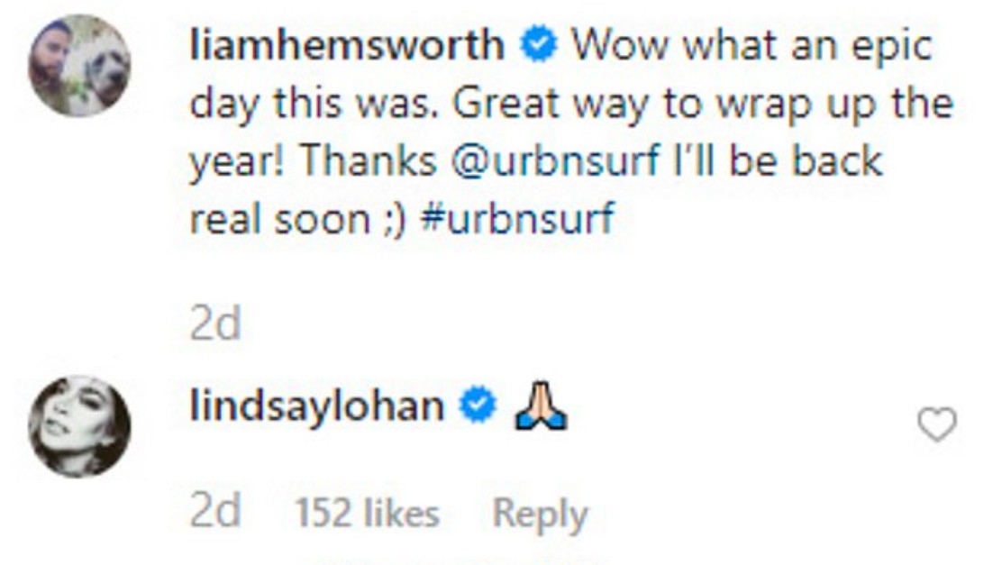 O comentário de Lindsay Lohan no post de Liam Hemsworth no Instagram (Foto: Instagram)
