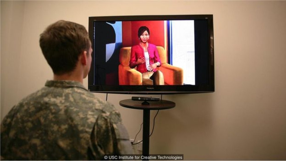 Um terapeuta virtual que analisa a linguagem corporal e o tom de voz usado pelos pacientes pode identificar sinais de depressão ou de TEPT — Foto: USC INSTITUTE FOR CREATIVE TECHNOLOGIES