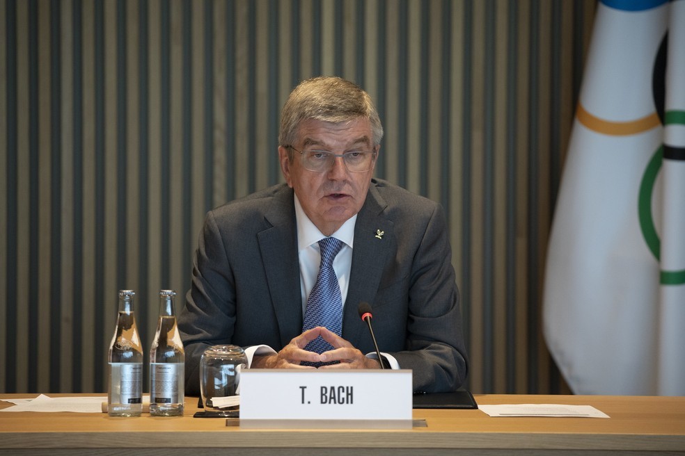 Thomas Bach, presidente do COI, durante entrevista coletiva — Foto: Divulgação