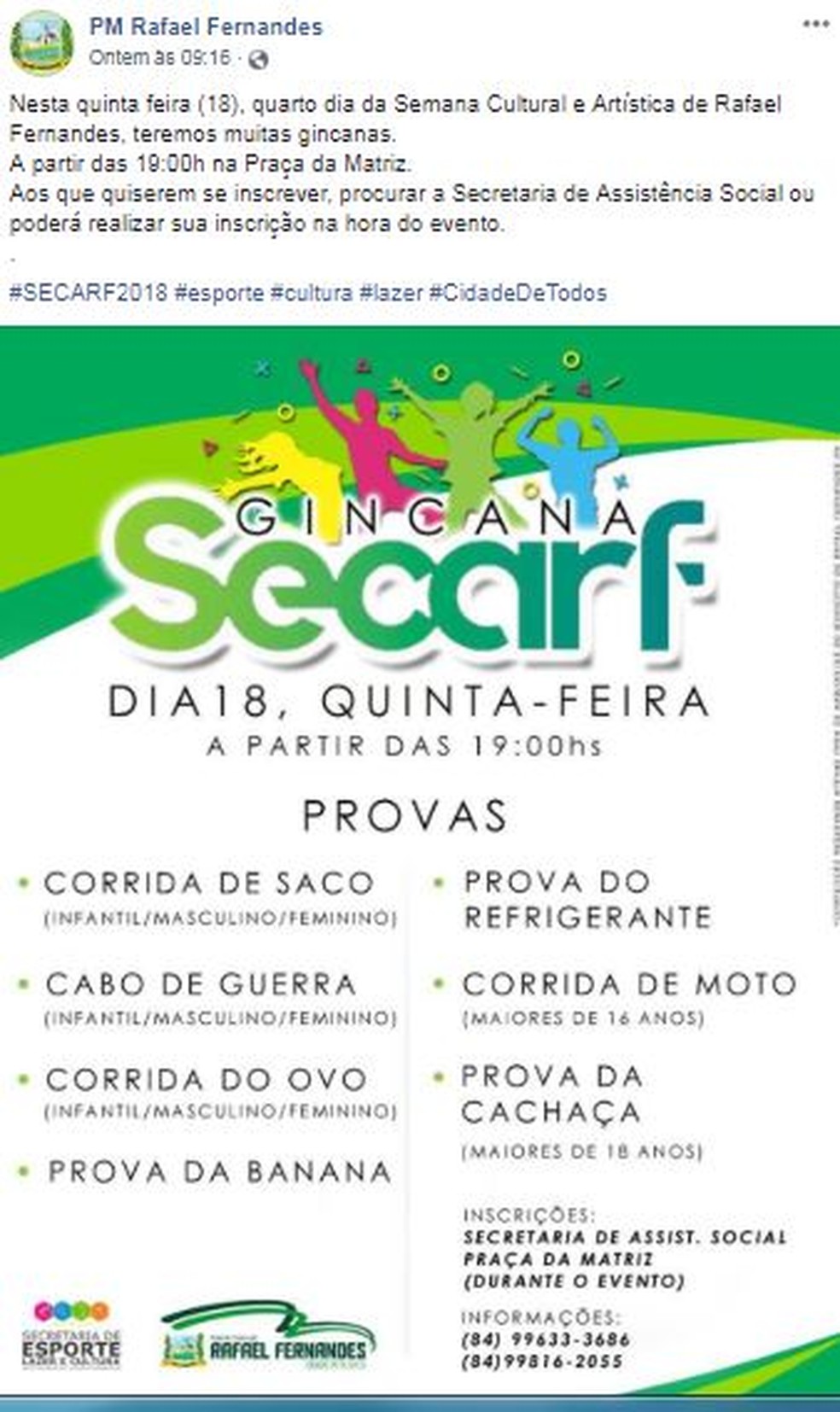 Evento foi divulgado nas contas oficiais da prefeitura nas redes sociais â€” Foto: ReproduÃ§Ã£o