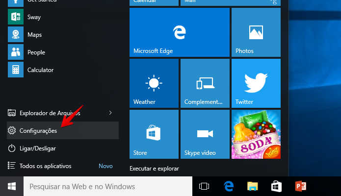Abra as configurações do Windows 10 (Foto: Reprodução/Helito Bijora) 