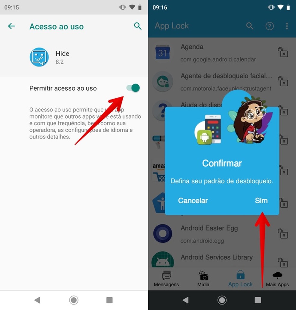 Ativando bloqueio de aplicativos no Hide — Foto: Reprodução/Helito Beggiora