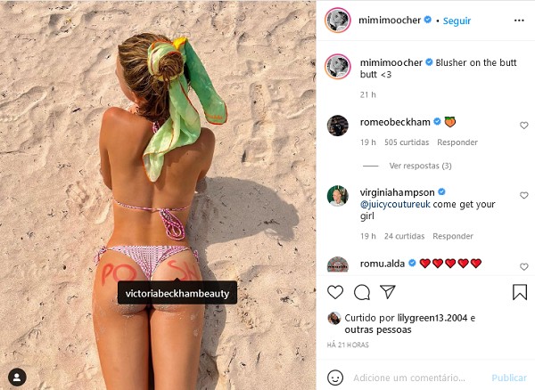 O post de Mia Regan homenageando Victoria Beckham, com a marcação do perfil da ex-Spice Girl (Foto: Instagram)