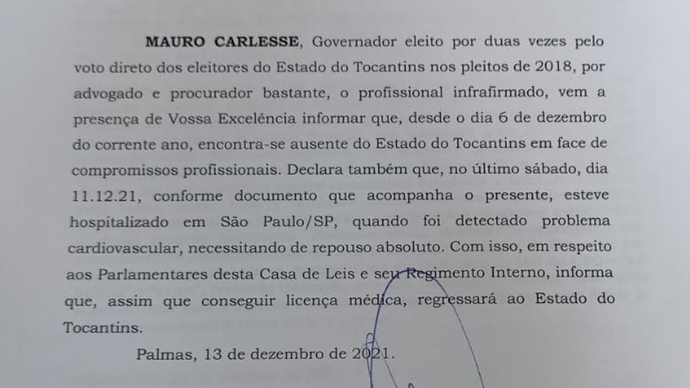 Documento protocolado por advogado na AL — Foto: Reprodução