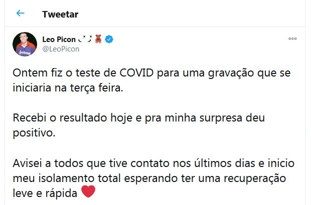 Tweet de Leo Picon (Foto: Reprodução/Twitter)