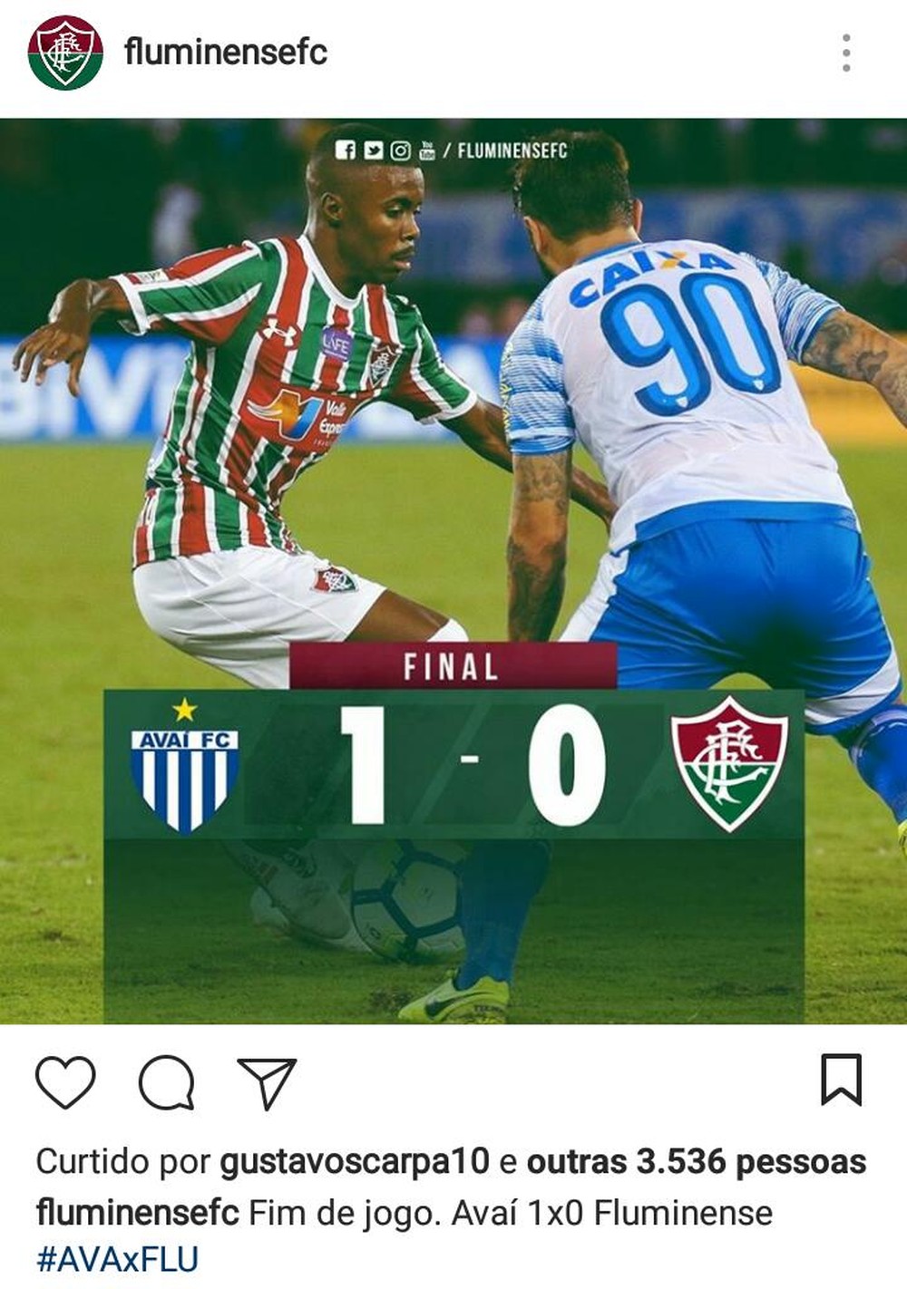 Scarpa curte foto de eliminação do Fluminense no Instagram