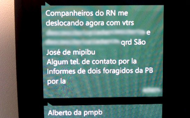 A pedido da Polícia Militar, trechos da mensagem foram borrados (Foto: Divulgação/Polícia Militar do RN)