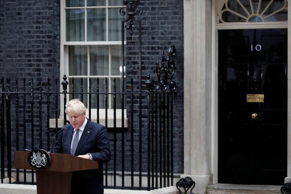 Primeiro-ministro britânico, Boris Johnson, durante pronunciamento na frente de seu gabinete em 7 de julho de 2022 — Foto: Peter Nicholls /REUTERS